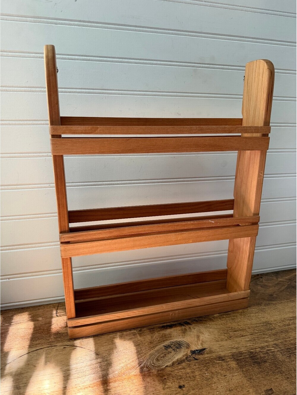 Vintage Solid Oak 3 Tier Wall Mount Spice Rack 16x12x2.5 Display Shelf Retro